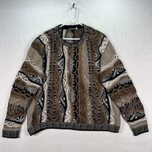 Vintage Bachrach 3D Chunky Sweater XL Multicolor Textured Knit Wool Coogi Style